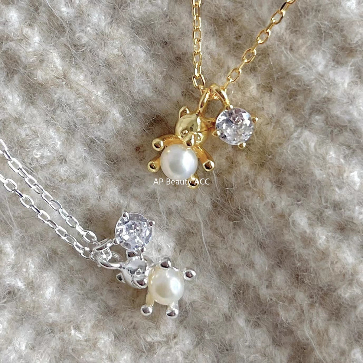 F관 - 925 실버 큐빅 진주 곰 펜던트 목걸이 [B1034] 25.11-2