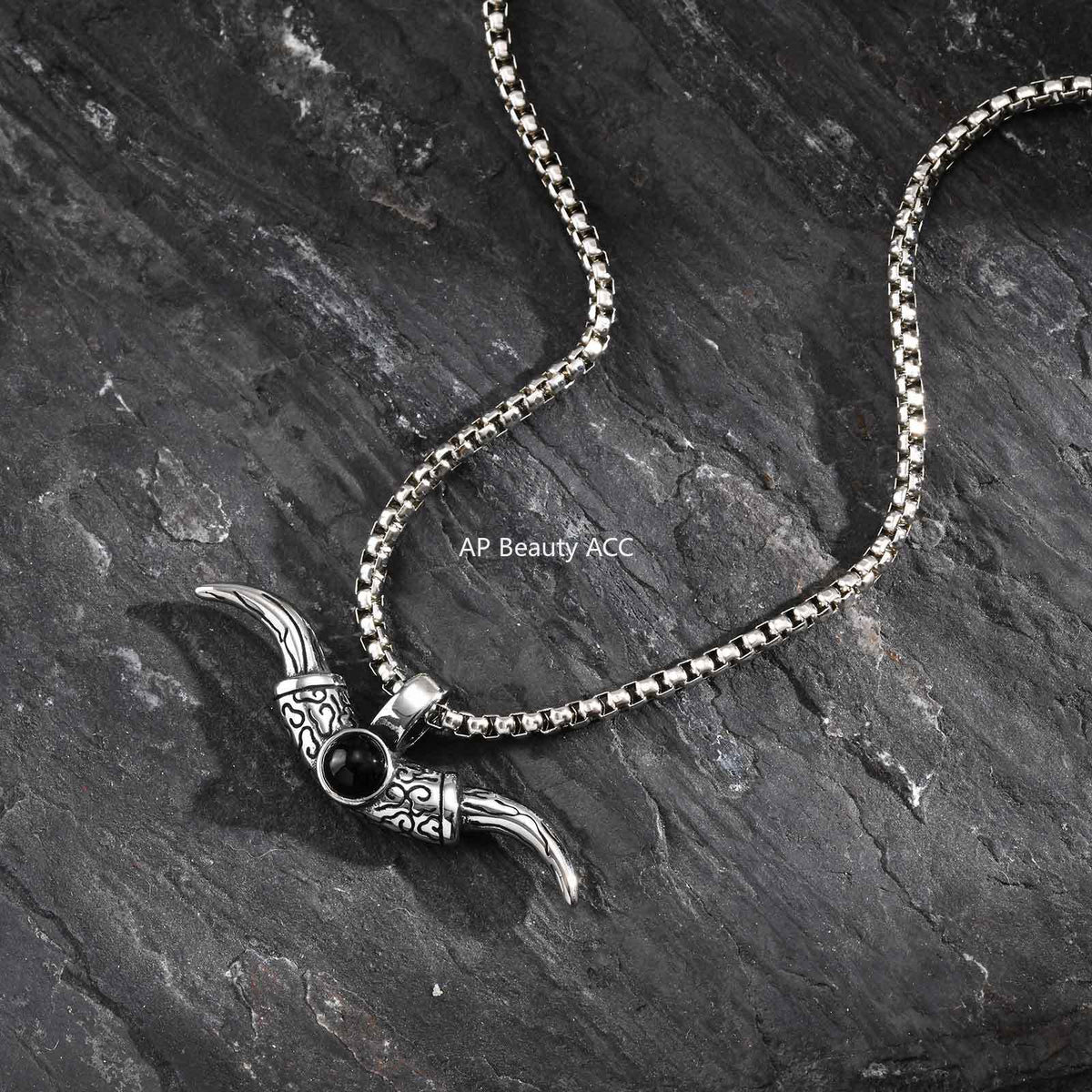 G관 - 스테인리스 소뿔 눈 모양 펜던트 힙합 목걸이 [PN-2244] 25.11-1