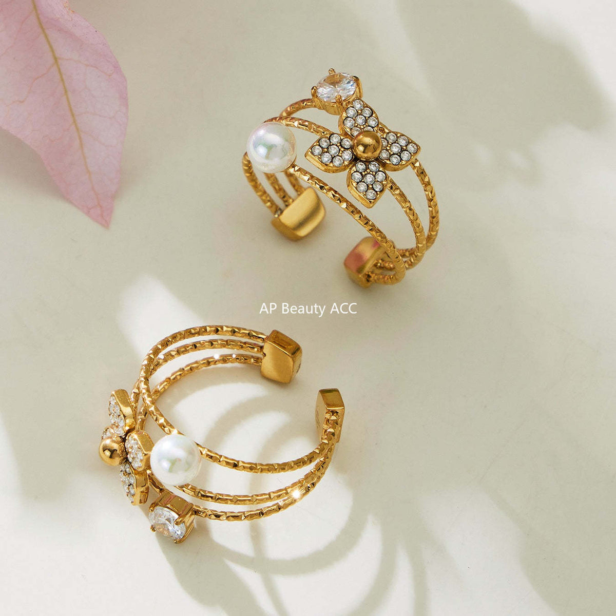 D관 - 스테인리스 스틸 큐빅 플라워 펜던트 목걸이 반지 [TXP489] 25.11-4