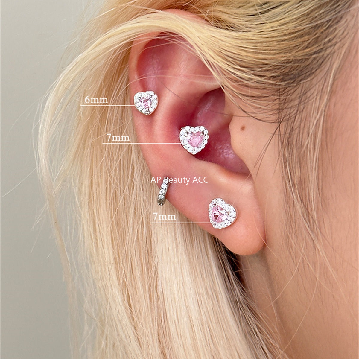 A관 - 999 실버 핑크 하트 큐빅 귀걸이 [EH-4177] 25.10-3