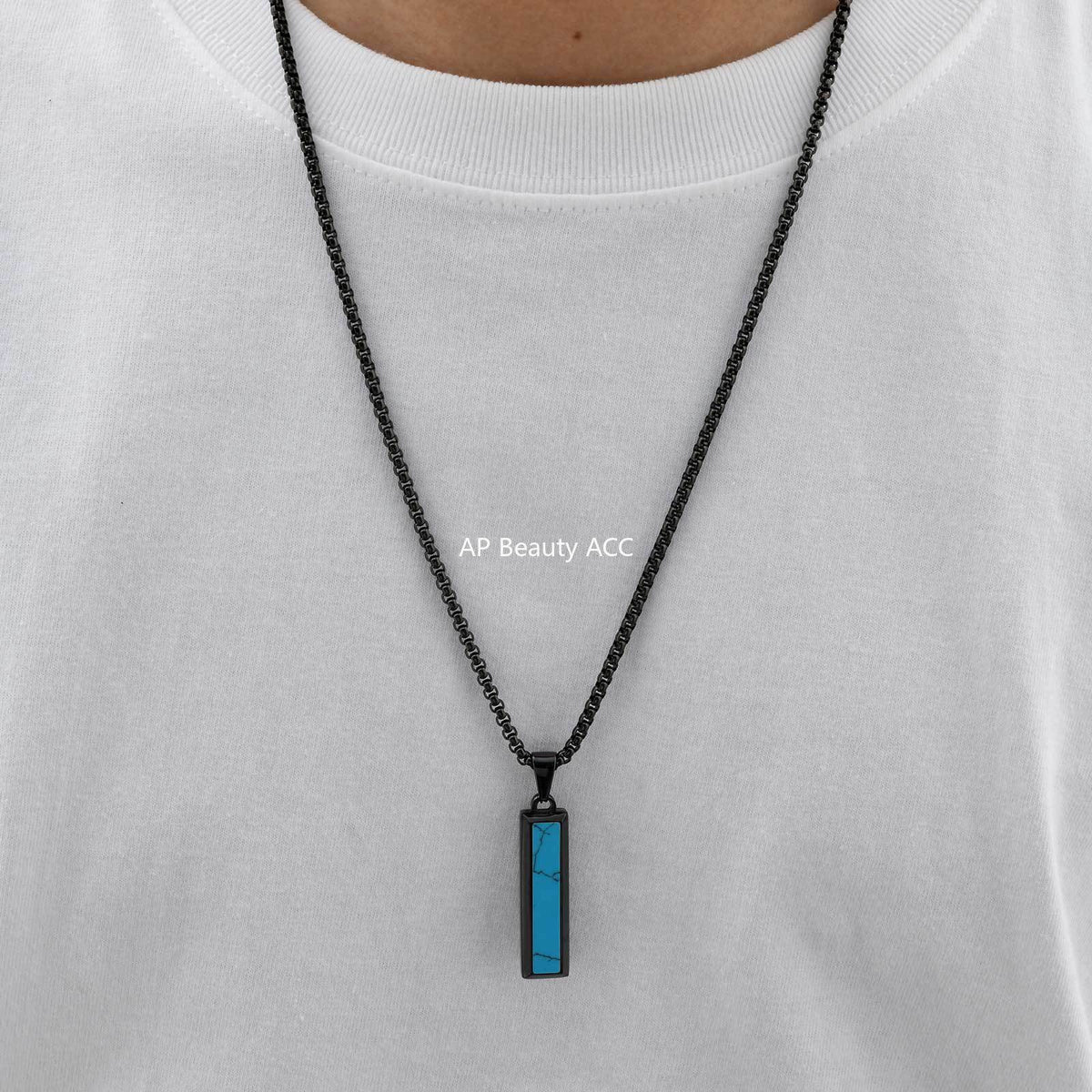 G관 - 스테인리스 오닉스 마노 터키석 펜던트 목걸이 [PN-2221] 25.11-1