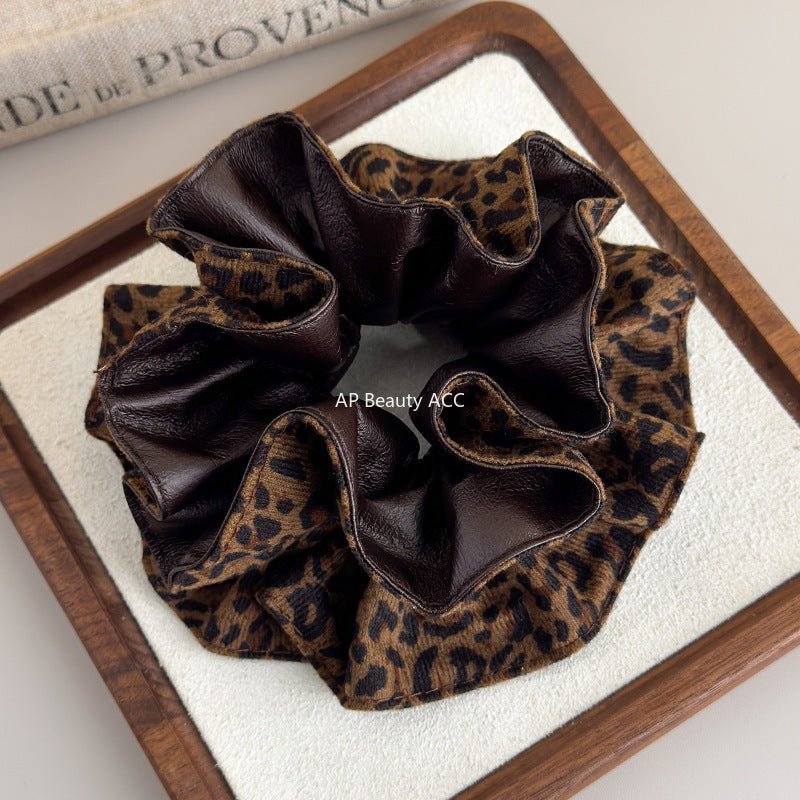 E관 - PU가죽 호피 패턴 양면 곱창 헤어밴드 [27666] 25.11-2