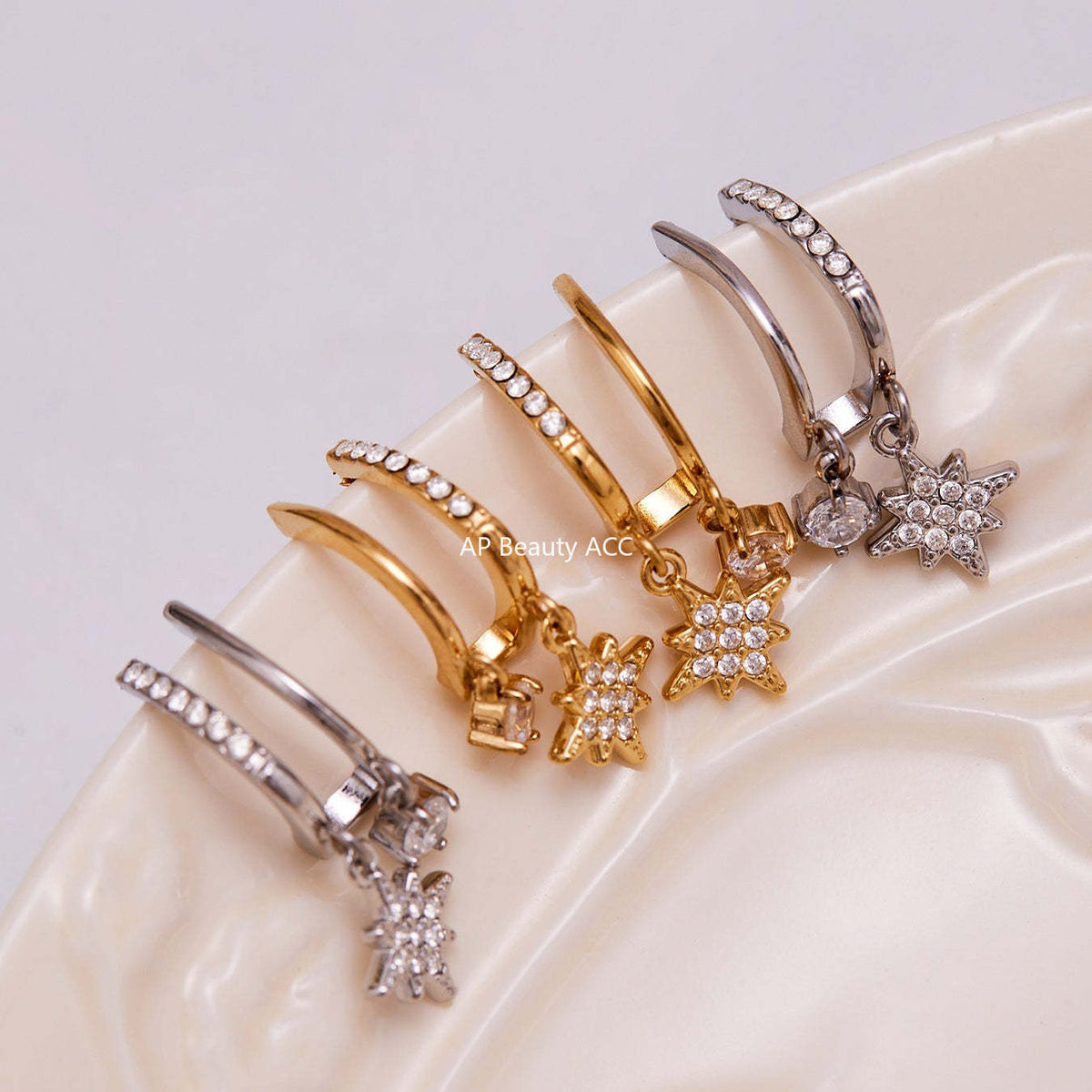 D관 - 스테인리스 큐빅 더블 레이어 별 디자인 귀걸이 [F1327] 25.10-5