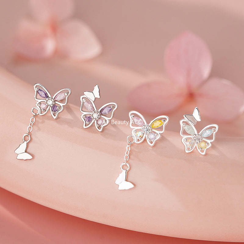 B관 - 999 실버 나비 태슬 플라워 큐빅 디자인 귀걸이 [YC3467E_1] 25.11-3