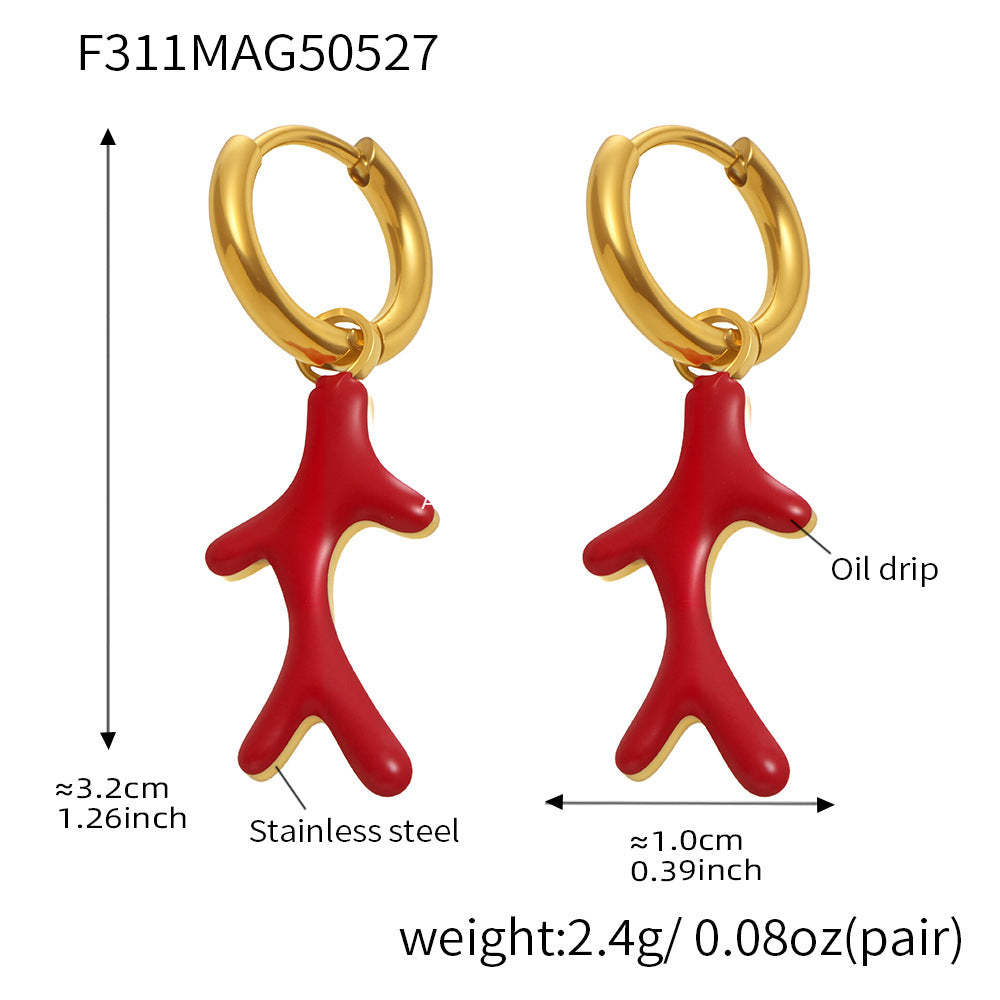 D관 - 산호 자개 진주 에폭시 비정형 스테인리스 스틸 18K 도금 귀걸이 [F311-F525] 25.06-1