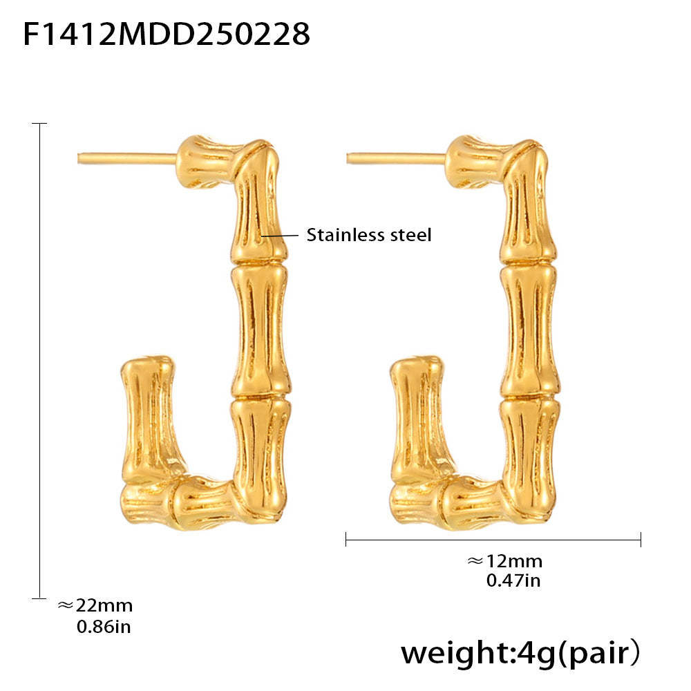 D관 - 18K 도금 U자형 대나무 디자인 직사각형 스테인리스 스틸 귀걸이 [F1412] 25.03-1