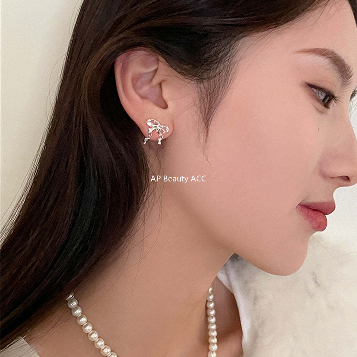 A관 - 925 은침 리본 진주 언밸런스 귀걸이 [EH-3501] 25.05-2