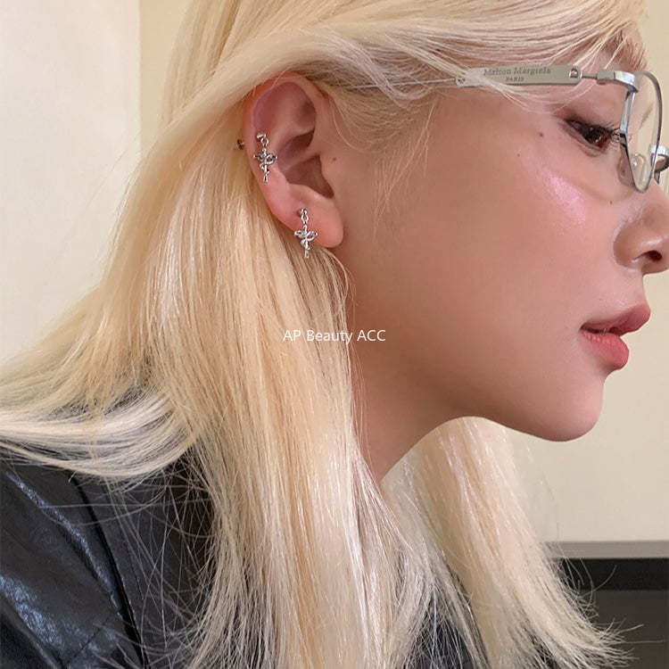 A관 - 꼬임 스네이크 십자가 티타늄 스틸 피어싱 귀걸이 [EH-4346] 25.12-3