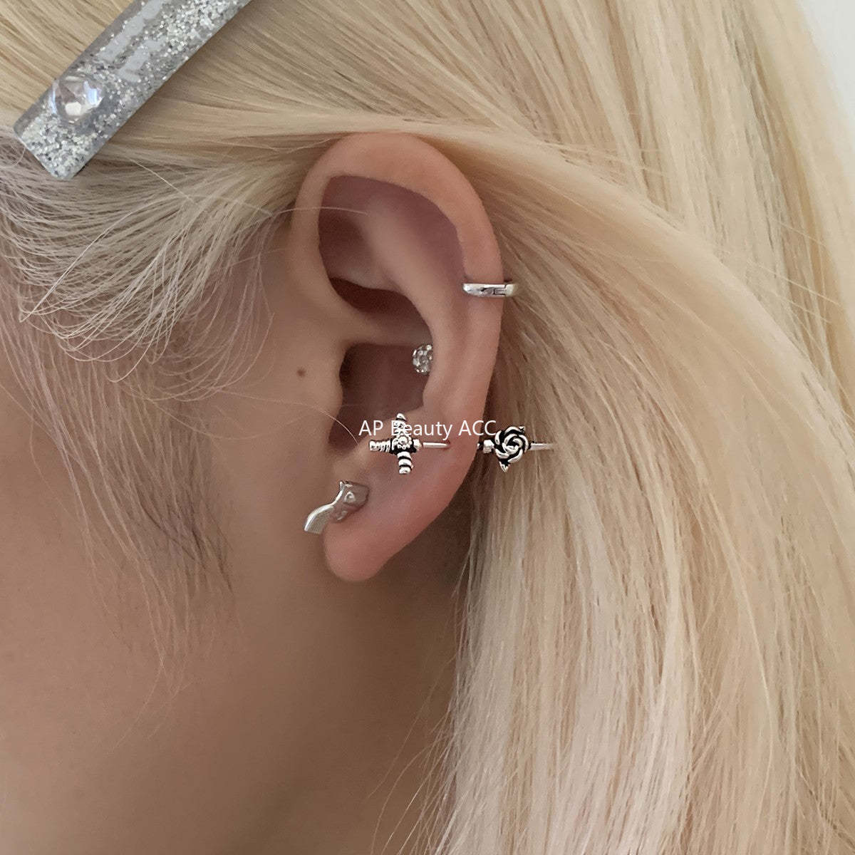 A관 - 925 은침 권총 장미 십자가 모양 피어싱 귀걸이 [EH-4190] 25.10-5