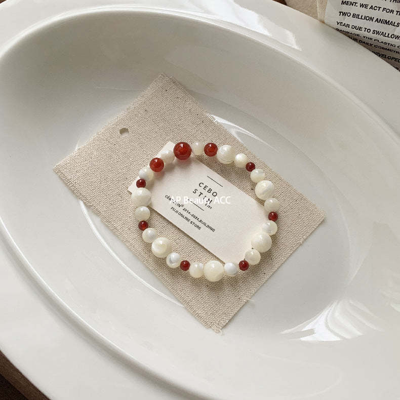 A관 - 레드 마노 칼세도니 비즈 925 실버 팔찌 [1517-1518] 25.11-3