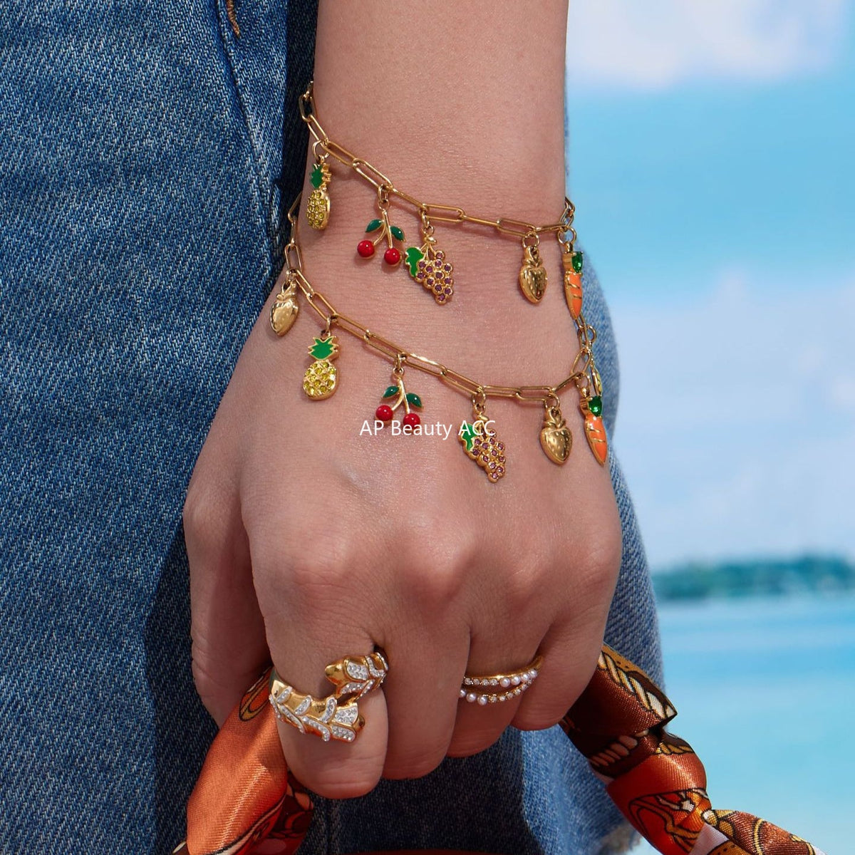 D관 - 스테인리스 스틸 과일 큐빅 펜던트 목걸이 팔찌 발찌 [TXP414] 25.10-1