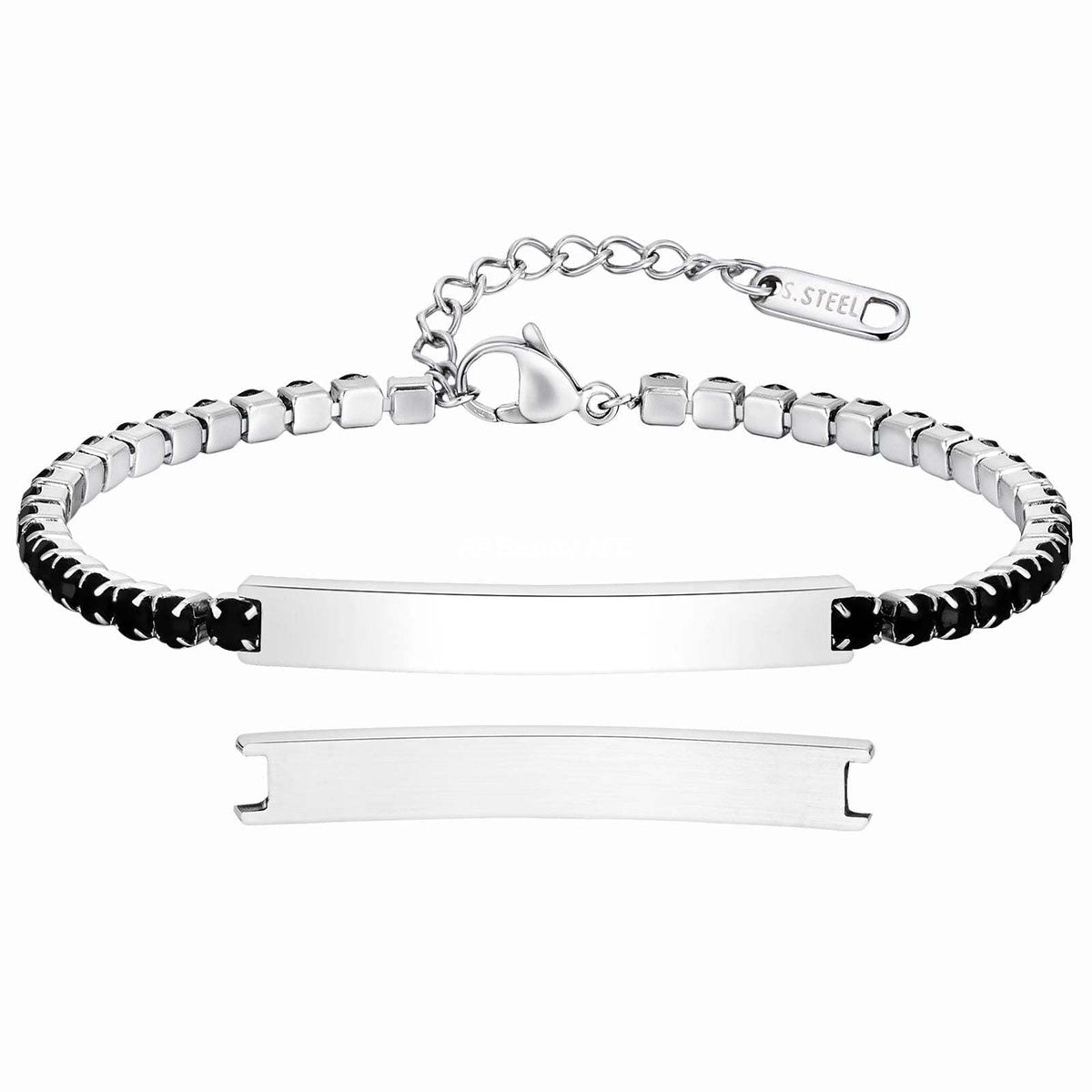 G관 - 스테인리스 스틸 블랙 큐빅 체인 플레이트 팔찌 [BR-2709] 25.12-2