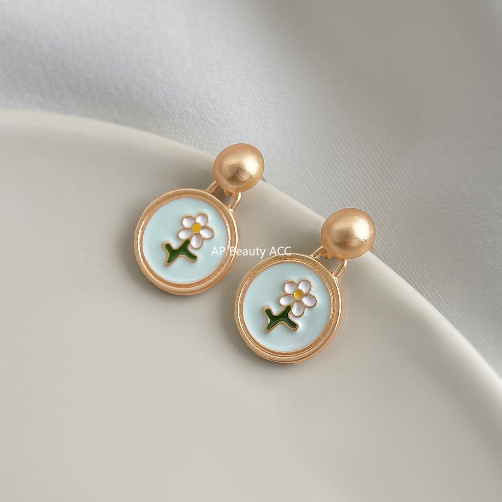 C관 - 925 은침 핸드페인팅 플라워 원형 무광 귀걸이 [7083] 25.11-2