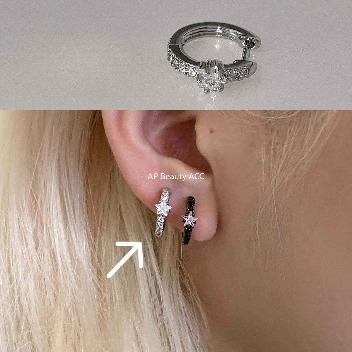 A관 - 투톤 하트 큐빅 티타늄 스틸 귀걸이 [EH-4331] 25.12-2