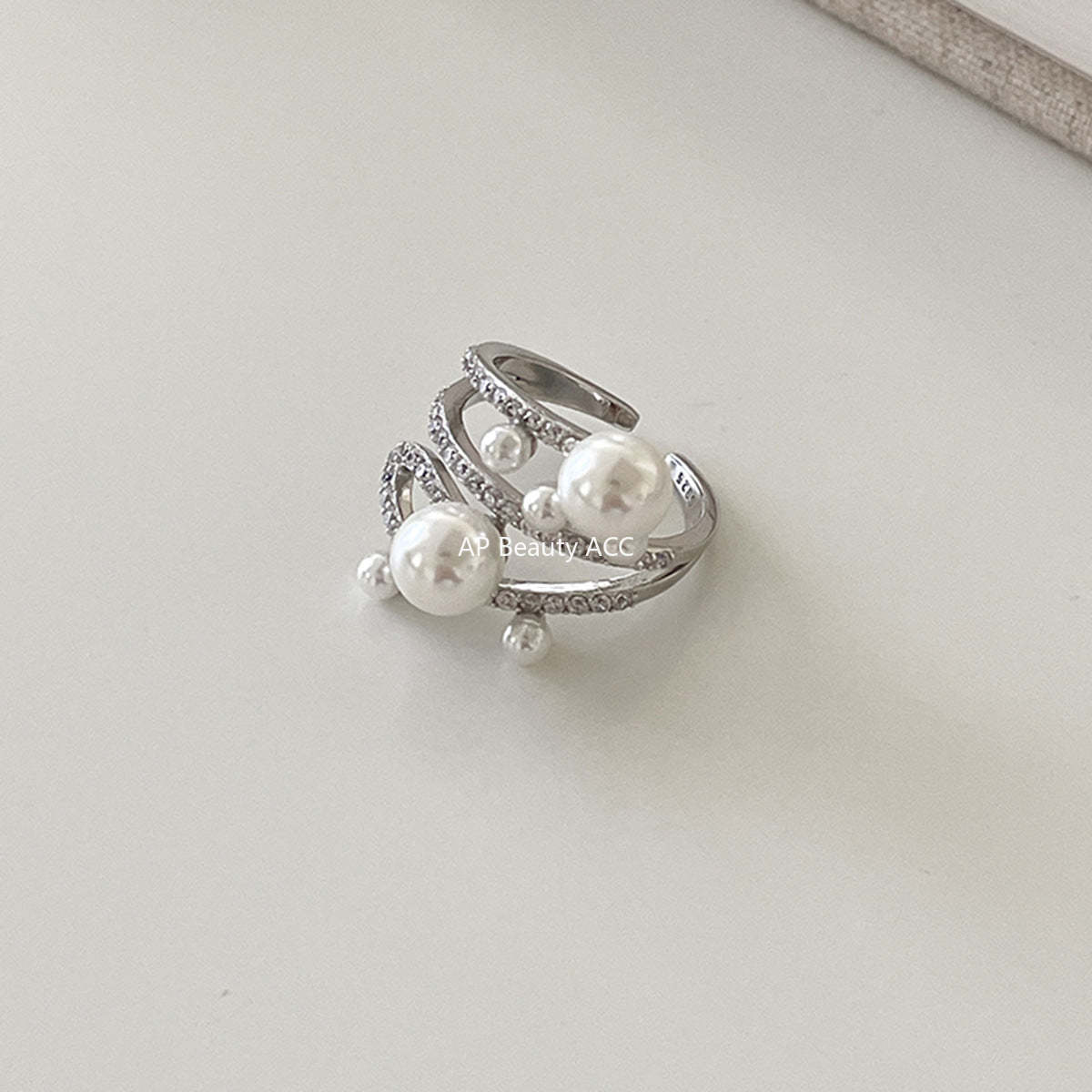 A관 - 빈티지 진주 레이어 큐빅 오픈형 반지 [JZ-0728] 25.11-1