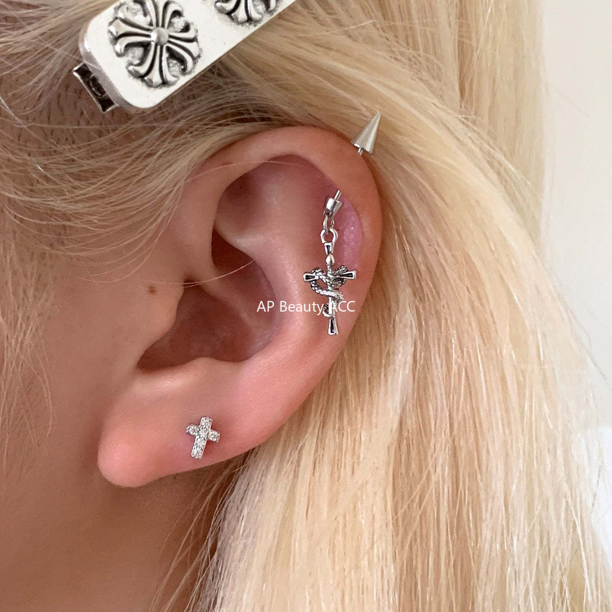 A관 - 꼬임 스네이크 십자가 티타늄 스틸 피어싱 귀걸이 [EH-4346] 25.12-3