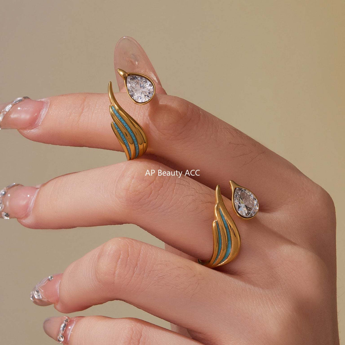 D관 - 스테인리스 스틸 물방울 큐빅 에나멜 오픈형 반지 [A508] 25.09-4