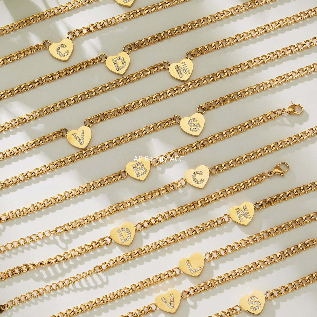 D관 - 스테인리스 스틸 하트 알파벳 큐빅 18K 도금 펜던트 목걸이 [RP021] 25.12-1