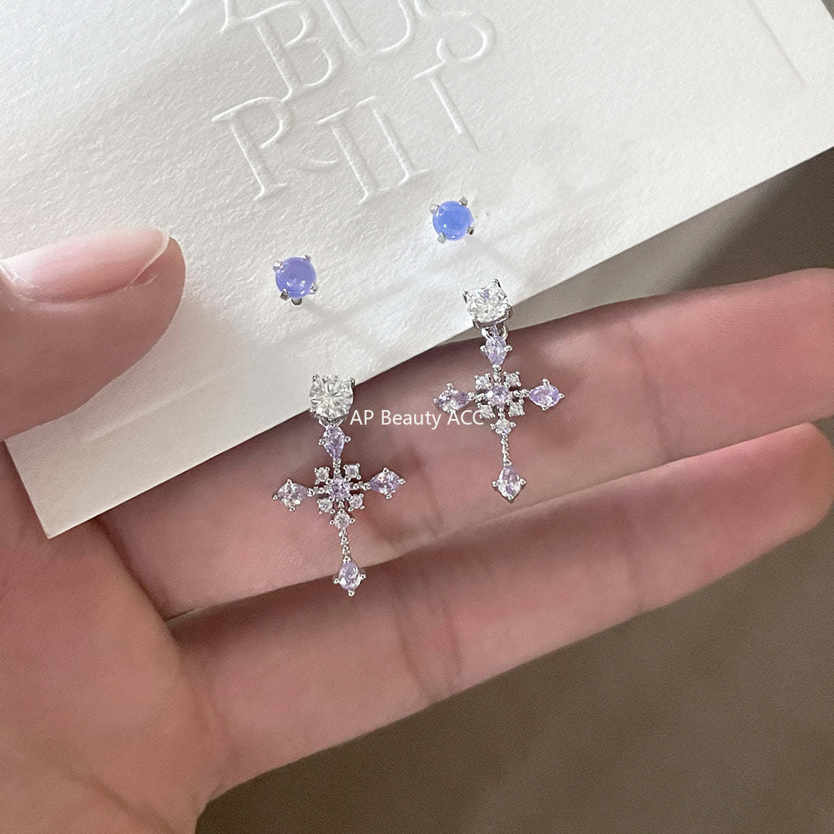 A관 - 큐빅 십자가 티타늄 스틸 귀걸이 [EH-4326] 25.12-2