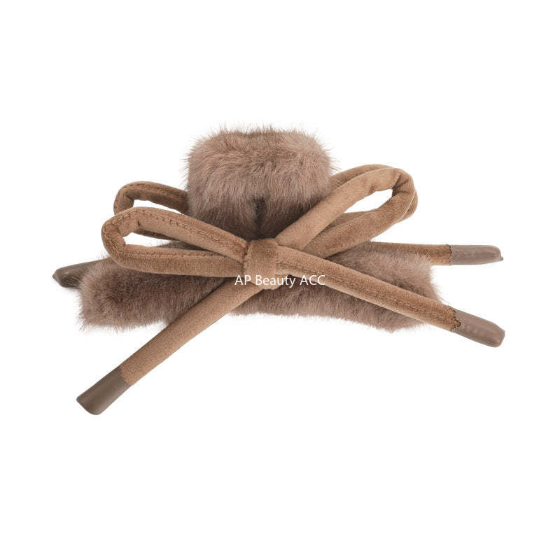 E관 - 브라운 퍼 리본 대형 집게핀 [27715] 25.11-4