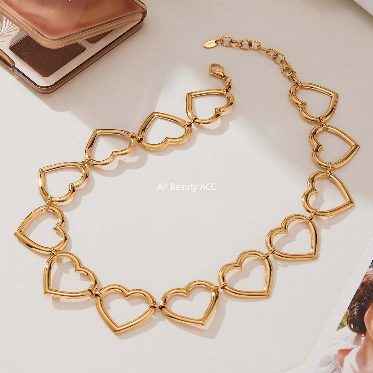 D관 - 18K 도금 스테인리스 스틸 하트 연결 디자인 귀걸이 목걸이 팔찌 [TXP452] 25.10-4