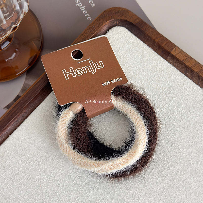 E관 - 퍼 소재 3개 세트 고무줄 머리끈 헤어밴드 [24257] 25.11-3