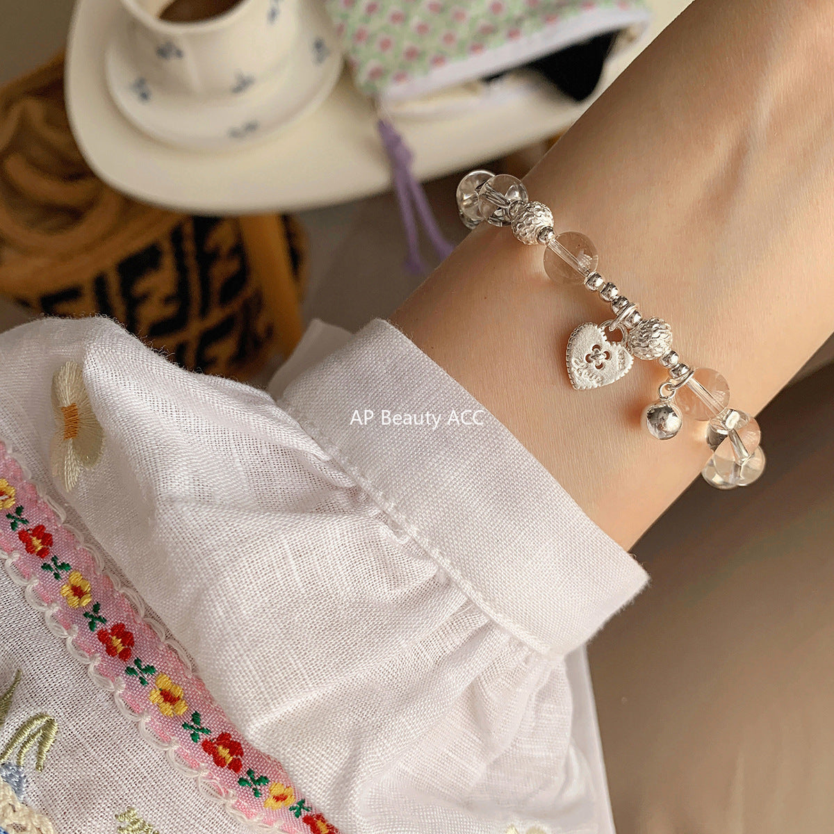 A관 - 925 실버 하트 크리스탈 글라스 비즈 팔찌 [1071] 25.10-2