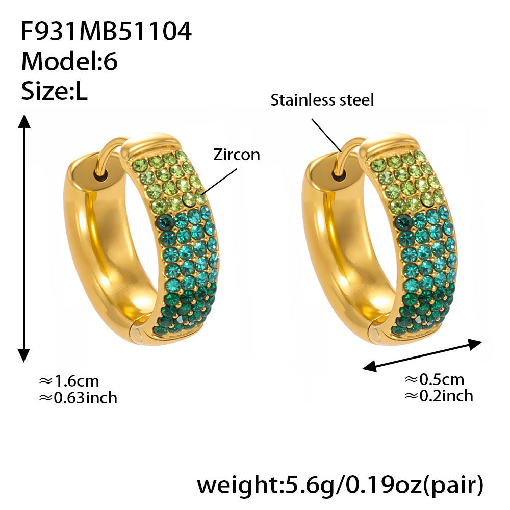 D관 - 스테인리스 컬러 믹스 큐빅 18K 도금 후프 링 귀걸이 [F931] 25.11-2