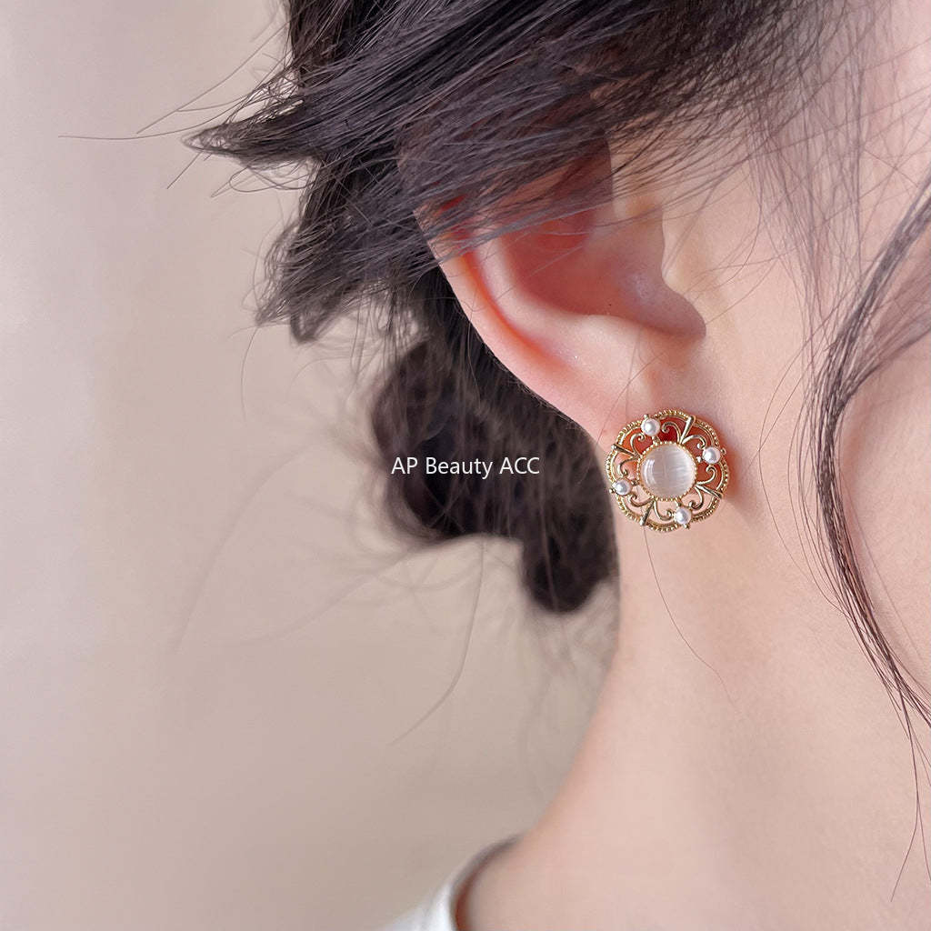 C관 - 14K 도금 유리 크리스탈 웨이브 패턴 세련된 귀걸이 [4075] 24.06-1