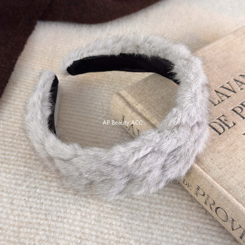 E관 - 단색 퍼 소재 땋은 디자인 머리띠 [27765] 25.12-2