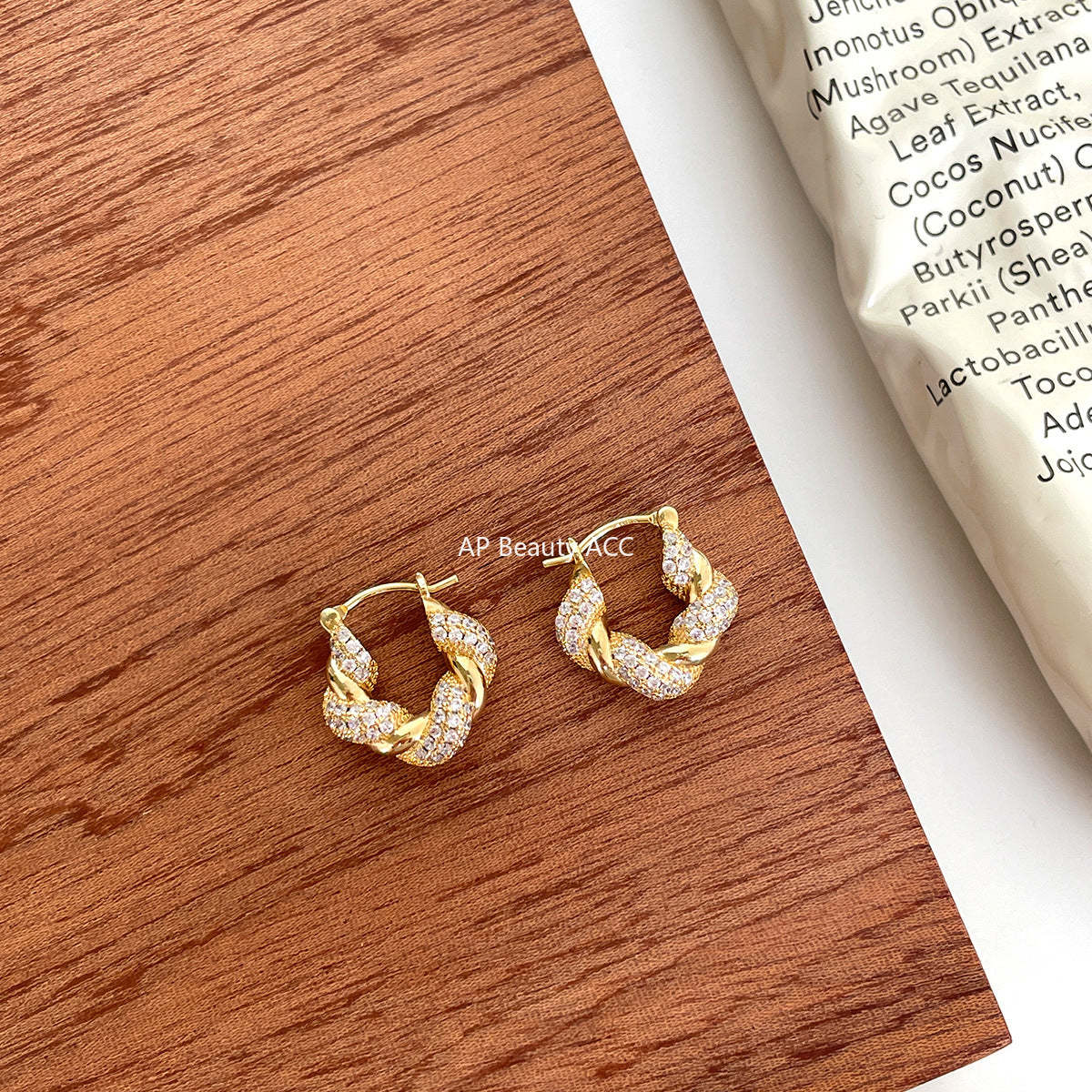 A관 - 925 은침 큐빅 크루아상 모양 후프 귀걸이 [EH-4116] 25.10-5