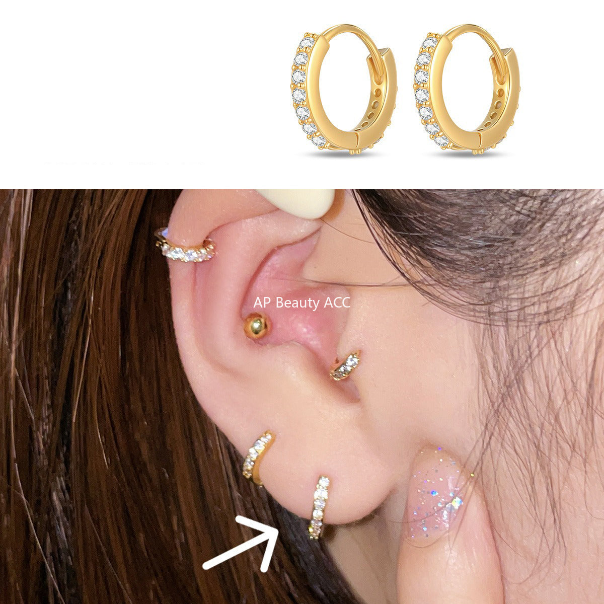 A관 - 티타늄 스틸 큐빅 후프 귀걸이 [EH-4163] 25.10-4