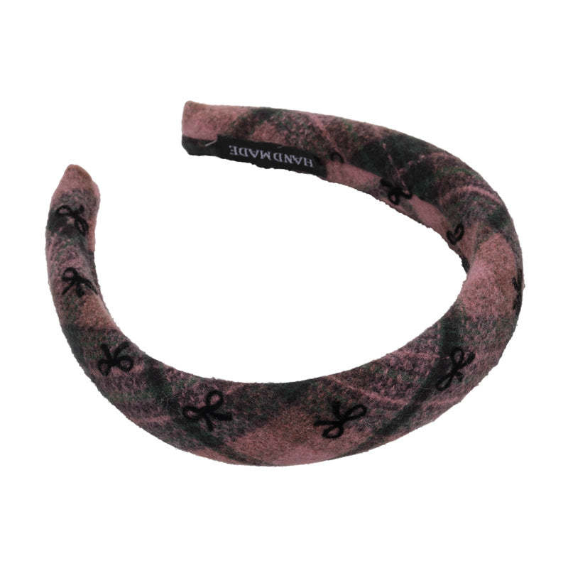 E관 - 모직 체크 리본 패턴 볼륨 머리띠 [26085] 25.11-3