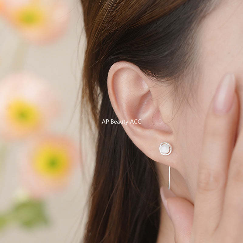 B관 - 999 실버 원형 묘안석 드롭 귀걸이 [YC8417E] 25.10-5