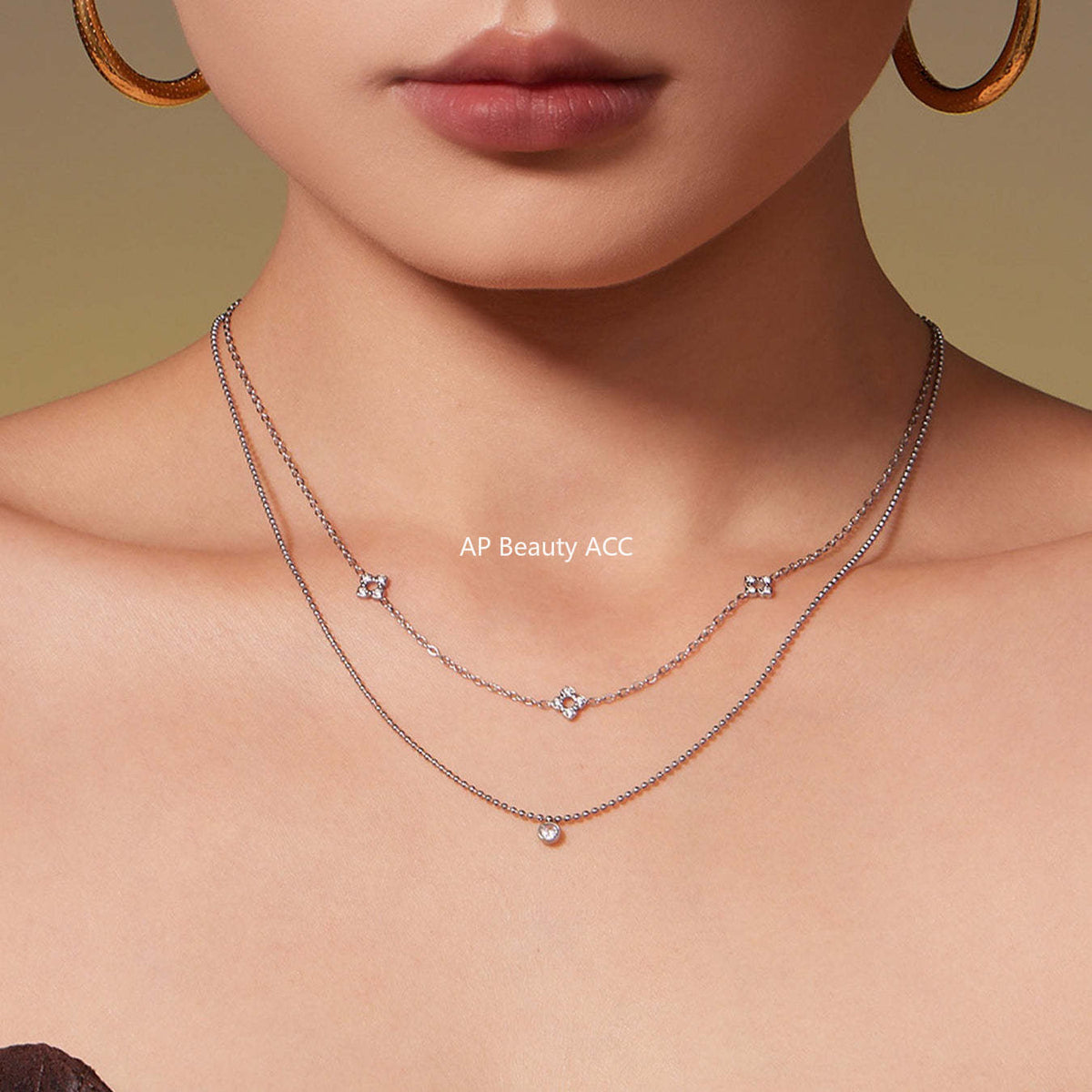 D관 - 스테인리스 스틸 플라워 풀큐빅 더블 레이어드 팔찌 목걸이 [TXP492] 25.11-4