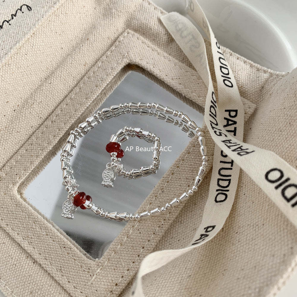 A관 - 물고기 펜던트 홍마노 925 실버 비즈 반지 팔찌 [1511] 25.11-3