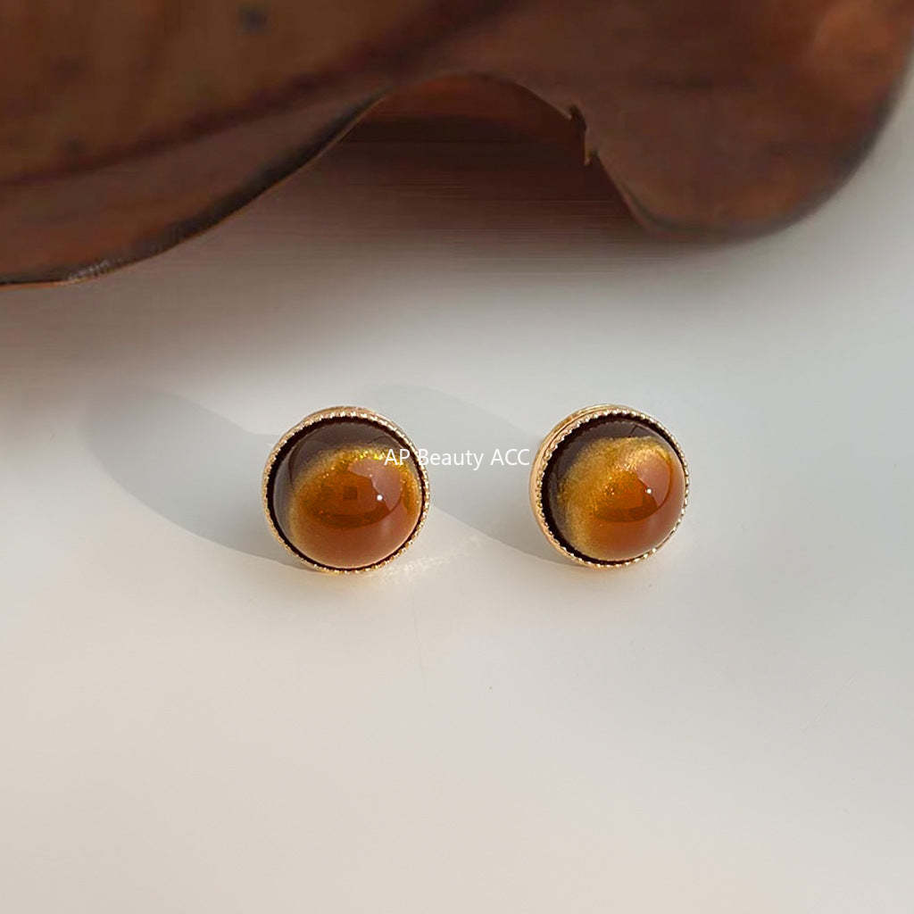C관 - 925 은침 레트로 원형 레진 브라운 귀걸이 [6979] 25.10-5