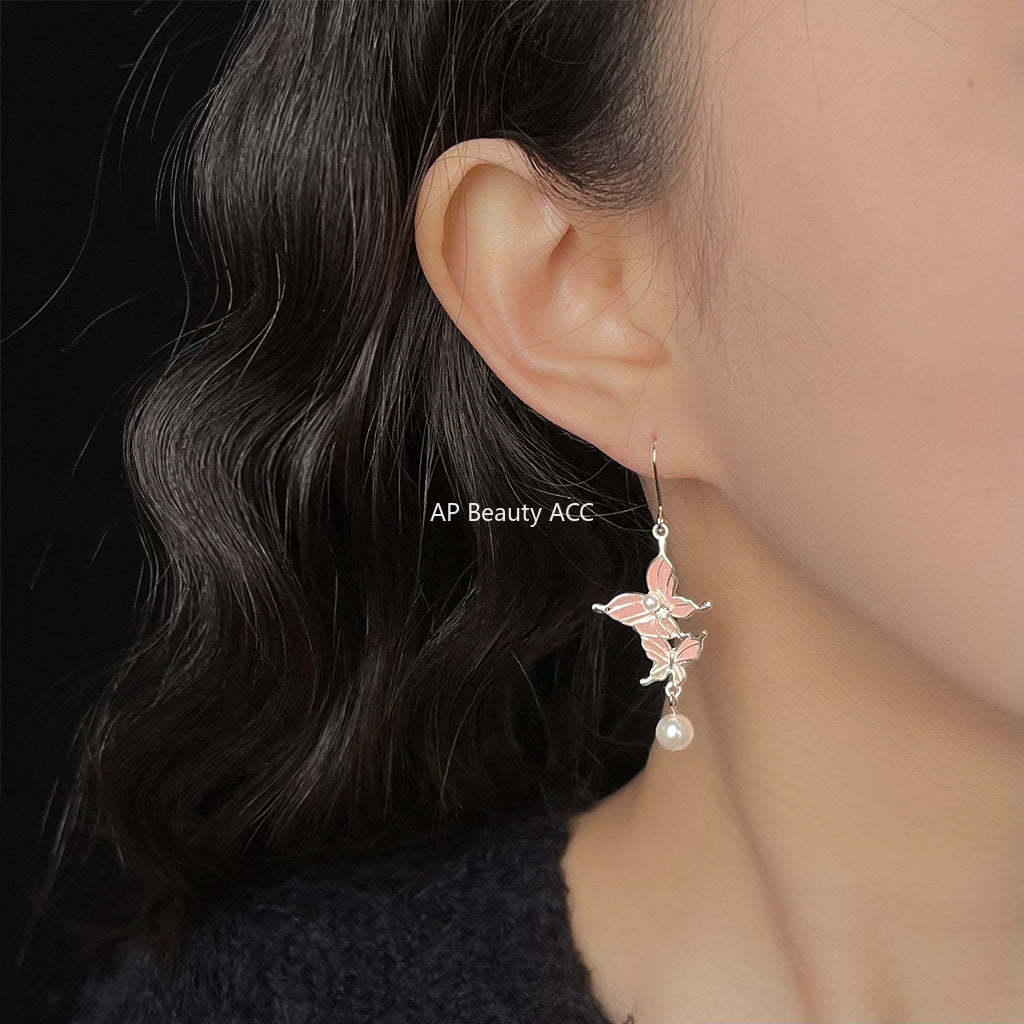C관 - 버터플라이 롱 드롭 태슬 글래스 진주 귀걸이 [5704-5705] 25.03-2