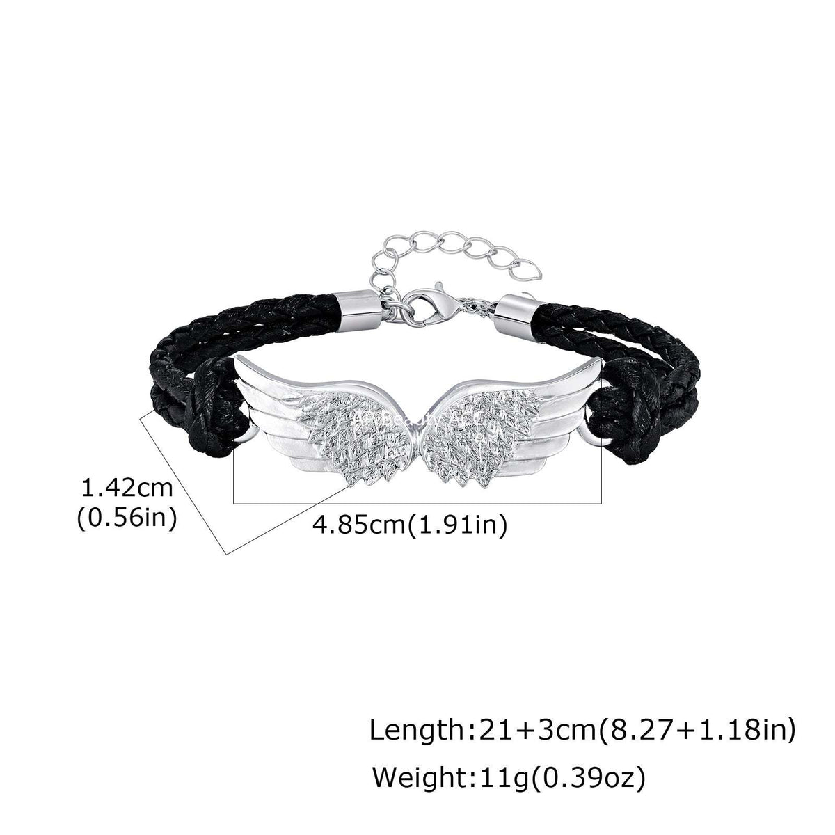 G관 - 블랙 PU 가죽 끈 천사 날개 펜던트 스트랩 팔찌 [BL-823S] 25.12-3