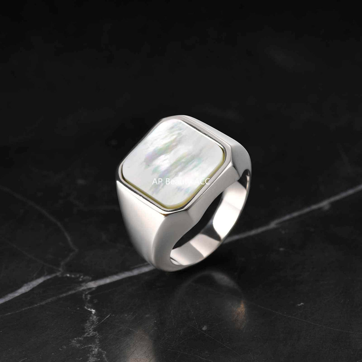 G관 - 스테인리스 스틸 전복 화이트 자개 주조 반지 [RC-207] 25.12-3