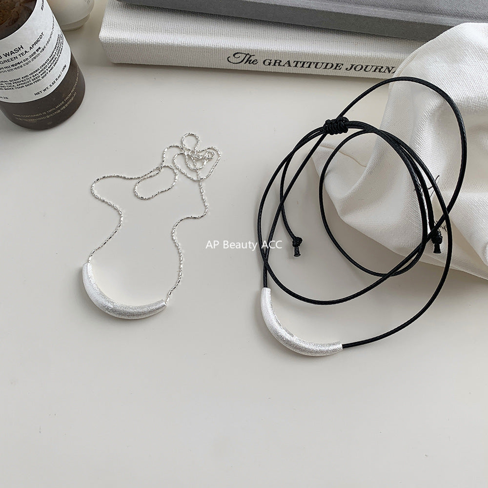 A관 - 925 실버 샌딩 스마일 튜브 왁스끈 목걸이 [1357-1358] 25.10-2