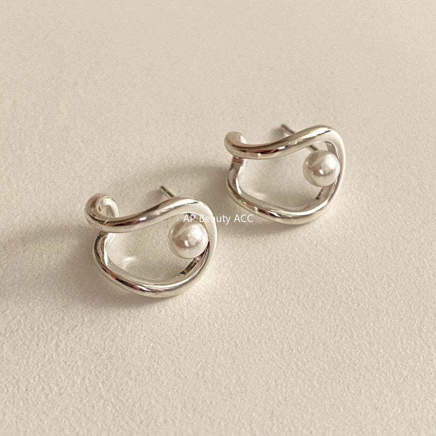 F관 - 925 실버 모조 진주 더블 라인 귀걸이 [C1231] 25.10-5