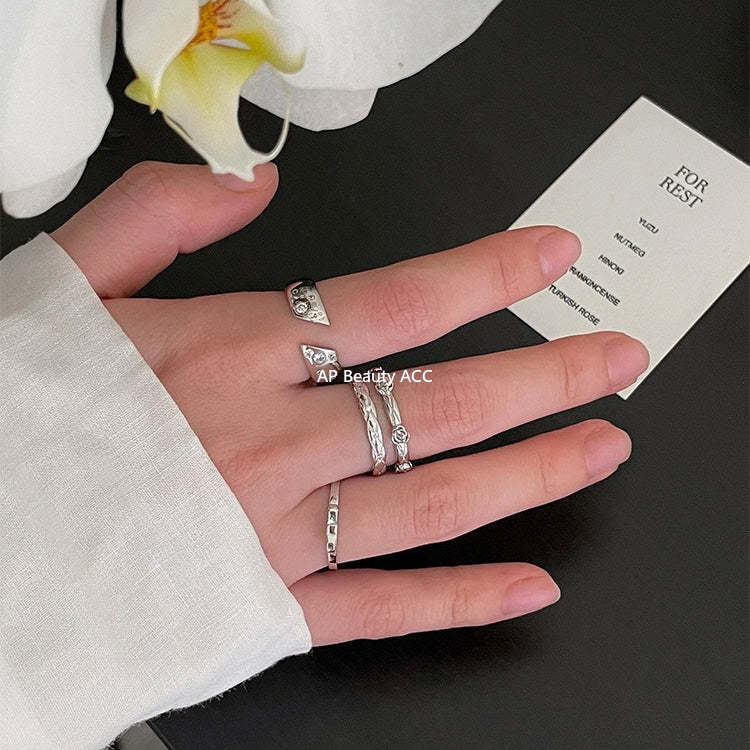 A관 - 925 실버 다이아 패턴 리본 장미 큐빅 반지 [JZ-0712] 25.10-5