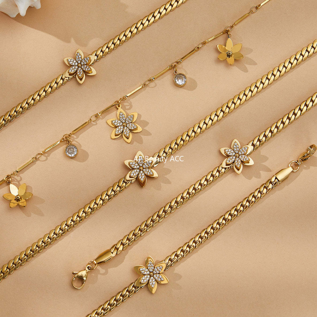 D관 - 스테인리스 스틸 큐빅 플라워 펜던트 목걸이 팔찌 [TXP525] 25.12-3