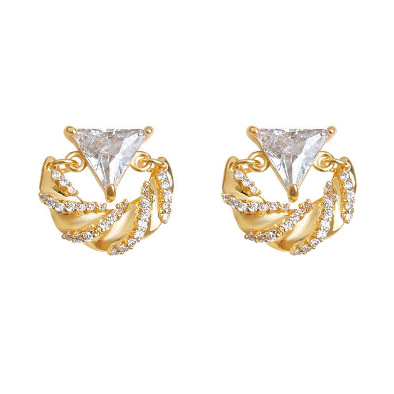 C관 - 925 은침 미니 큐빅 삼각형 크로와상 모양 귀걸이 [6989] 25.10-5