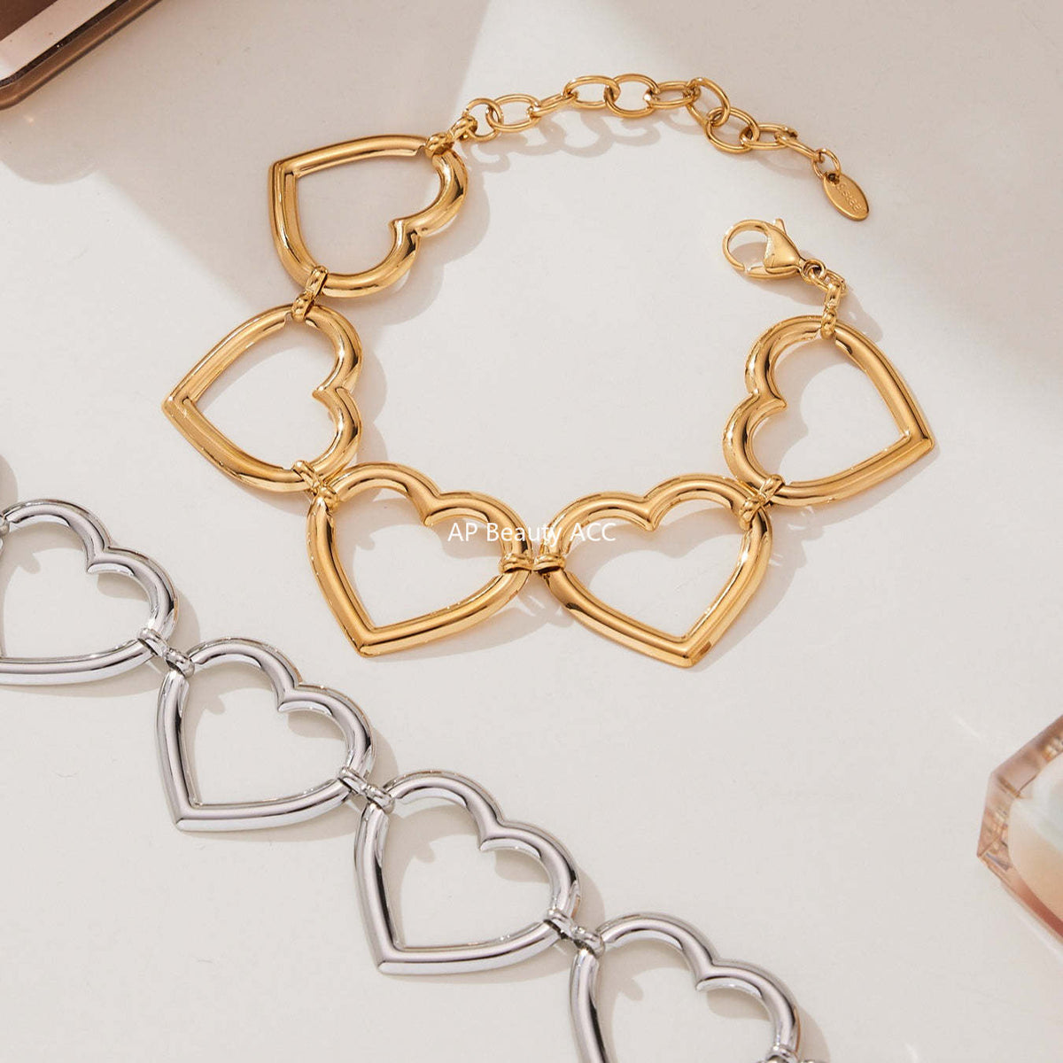 D관 - 18K 도금 스테인리스 스틸 하트 연결 디자인 귀걸이 목걸이 팔찌 [TXP452] 25.10-4