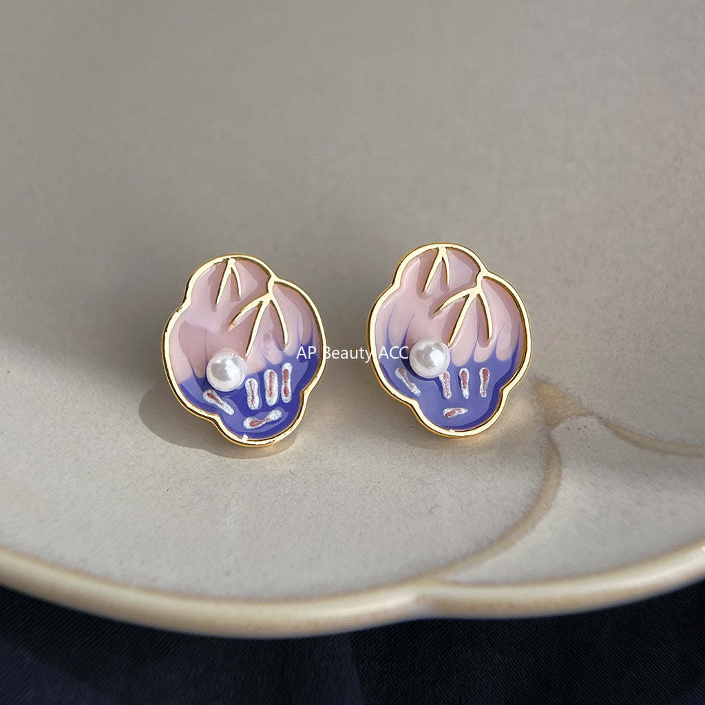 C관 - 진주 핸드페인팅 925 은침 귀걸이 [7162] 25.12-1