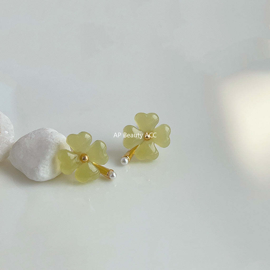 C관 - 미니 숲 속 스타일 14K 도금 은침 네잎클로버 귀걸이 [3849] 24.04-3