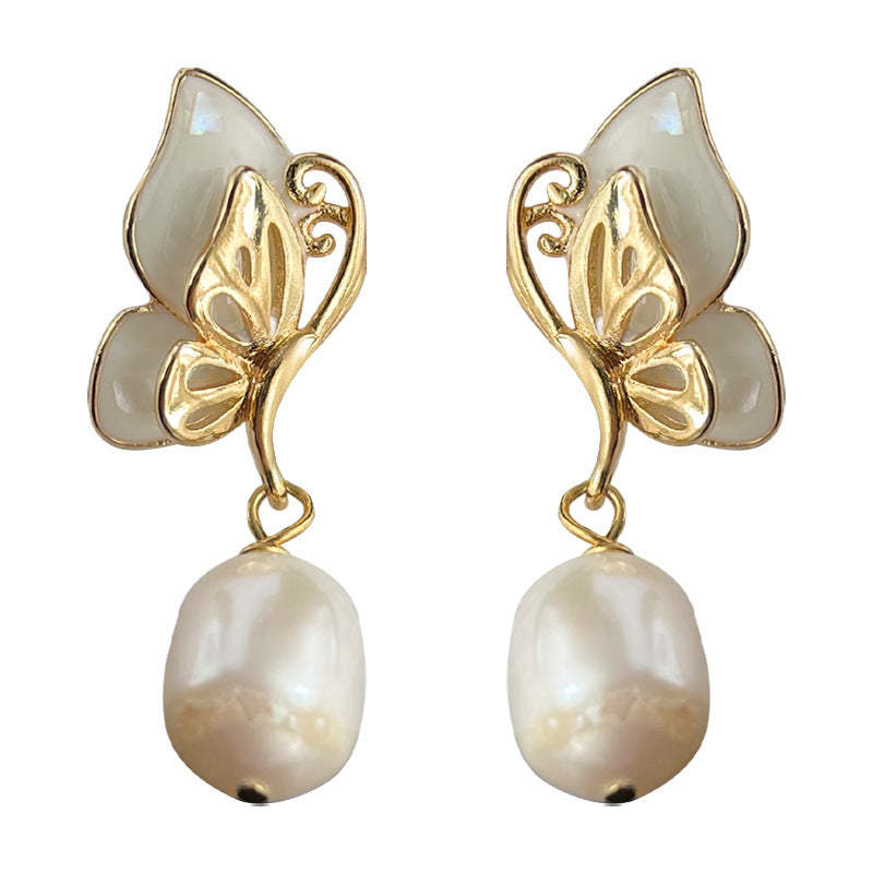C관 - 담수 진주 나비 디테일 우아한 14K 도금 귀걸이 [4335] 24.06-3
