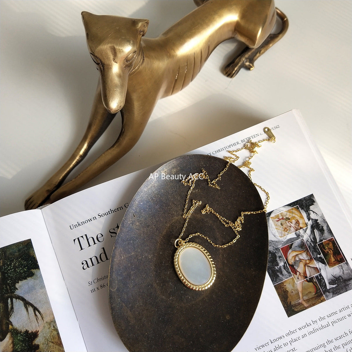 F관 - 925 실버 타원형 자개 펜던트 목걸이 [B467] 25.10-3